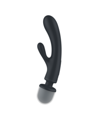 2 en 1 Vibromasseur rabbit et wand noir USB Triple Lover Satisfyer 